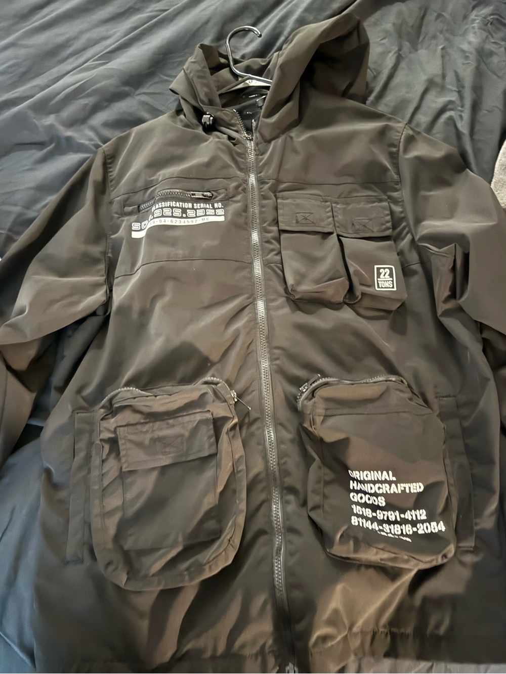 Men's Black Hooded Utility Jacket with Multiple Pockets with Cargos Pants (SET)